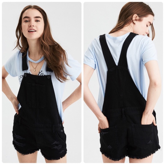 American Eagle Outfitters Pants - AEO Black Distressed Tom Boy Overall Short : 9:I